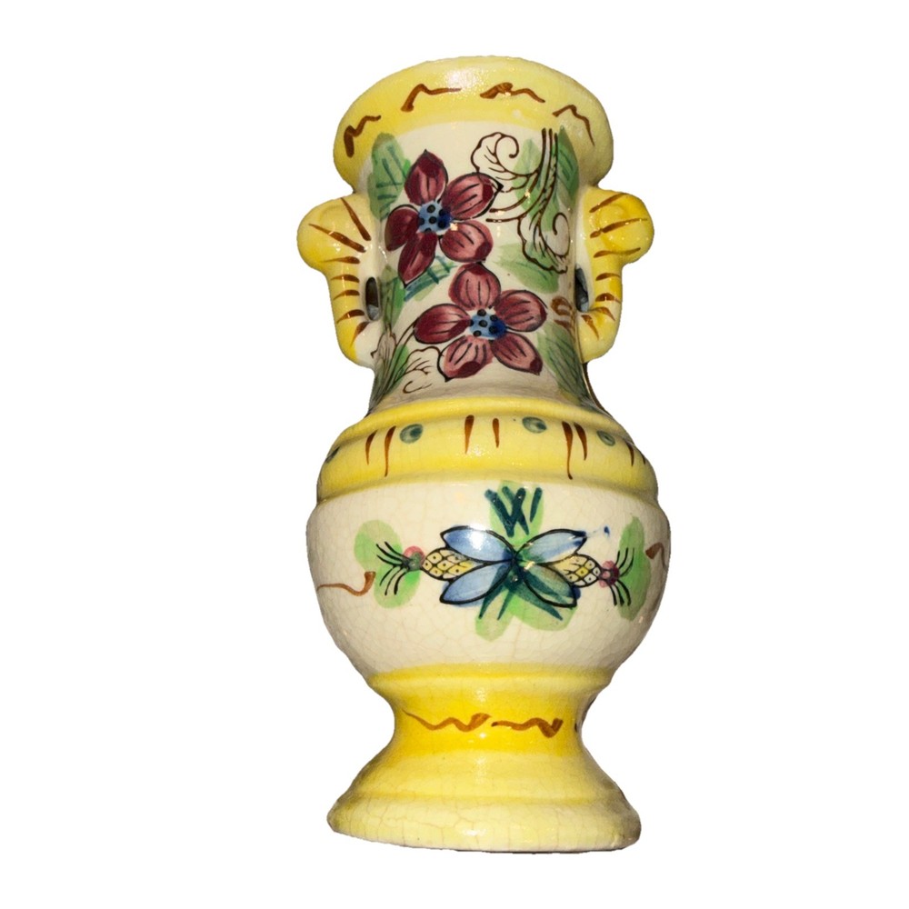 Vintage Floral Decorated Vase-Shape Wall Pocket Made In Japan 7” Tall
