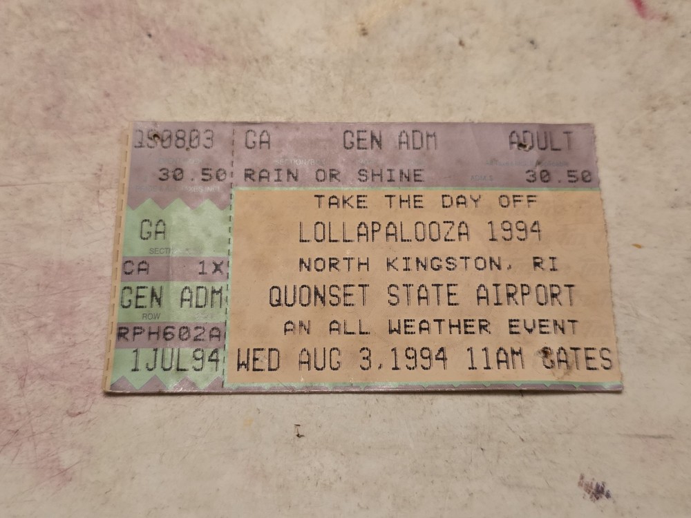 Original Lollapalooza 1994 Concert Ticket Stub August 3 1994 Rhode Island Metal