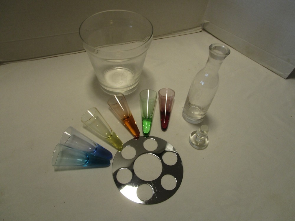 Artland Co. Glass Vodka Tequila 9 Pc. Chiller Decanter Shooters Holder Barware