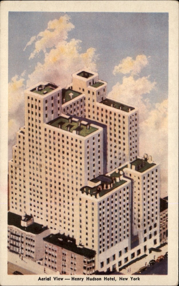 Aerial View Henry Hudson Hotel New York vintage postcard v170