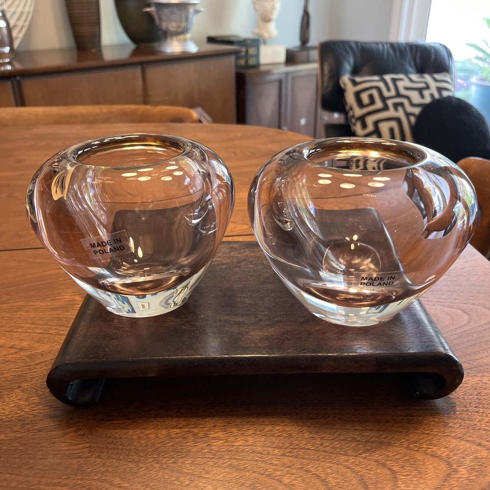 Waterford Evolution Crystal Votive Vases Set of 2 in Pink Art Glass