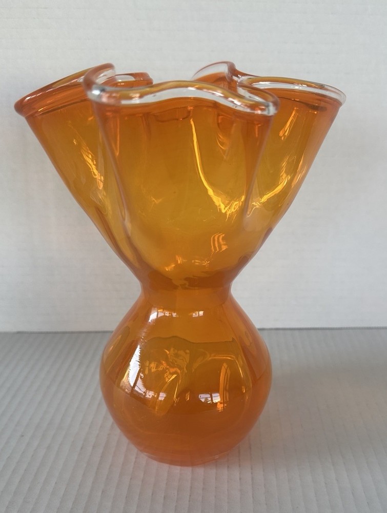 Vintage Orange Hand-Blown Art Glass Handkerchief Vase – Mid-Century Studio