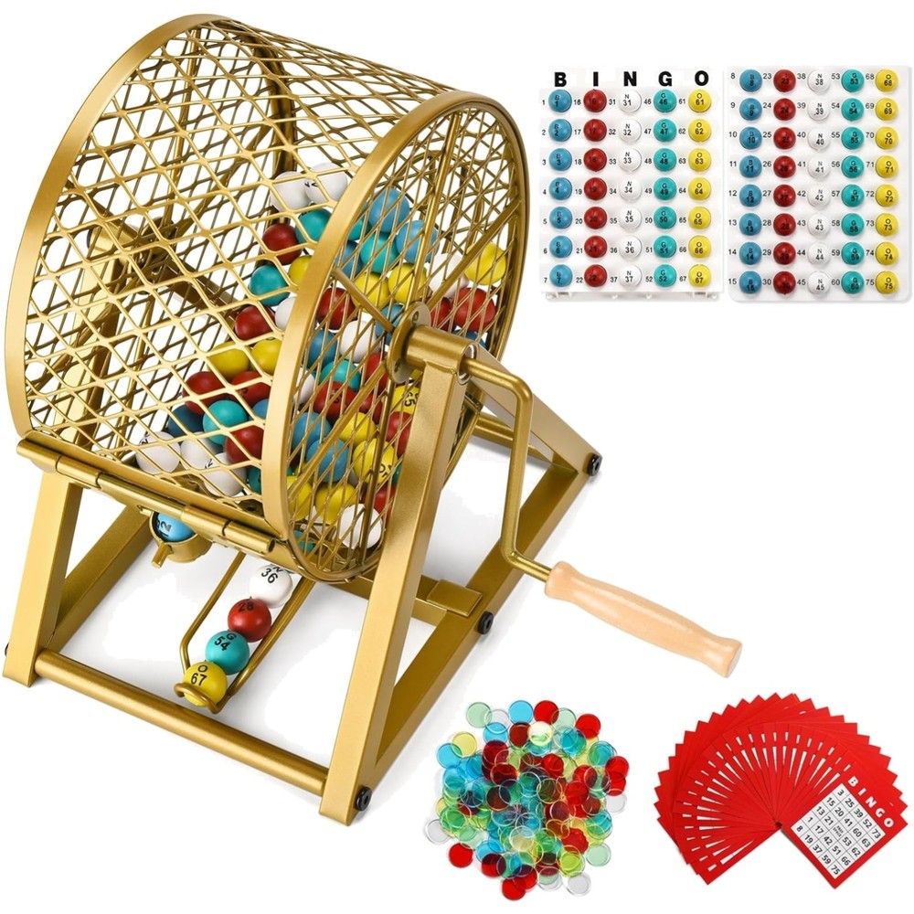 Bingo Game Set Adults Large Group Seniors 78 Inch Balls Steel Cage 30 Cards