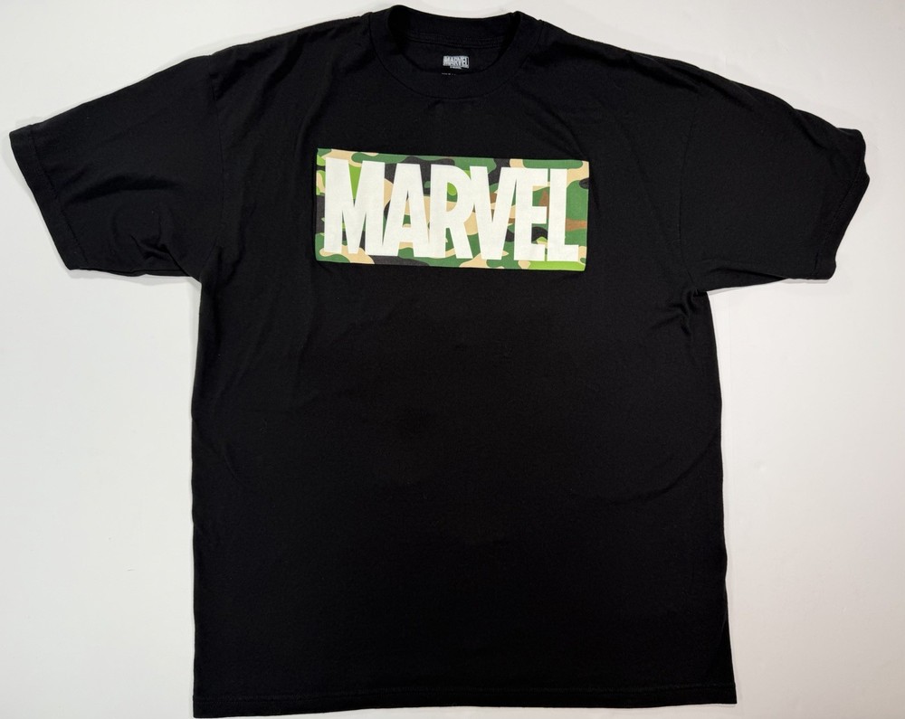 Marvel Camo Logo Graphic Casual Shirt Lightweight Black Tee Men’s 2XLT XXL Tall