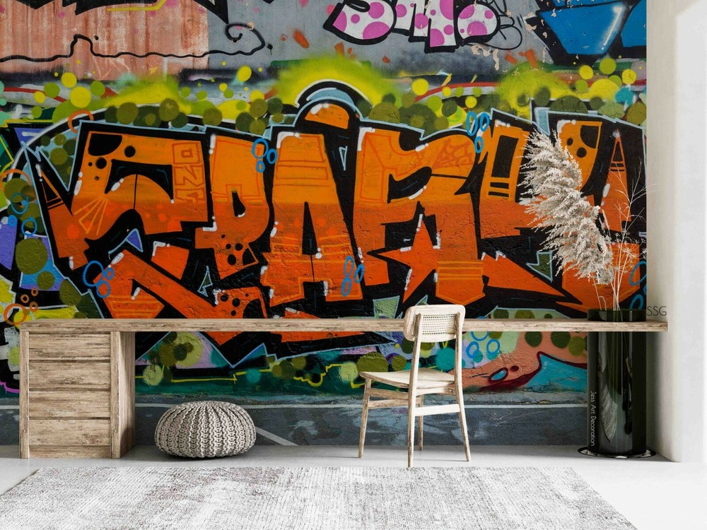 3D Graffiti Orange Letters Self-adhesive Removable Wallpaper Murals Wall 122