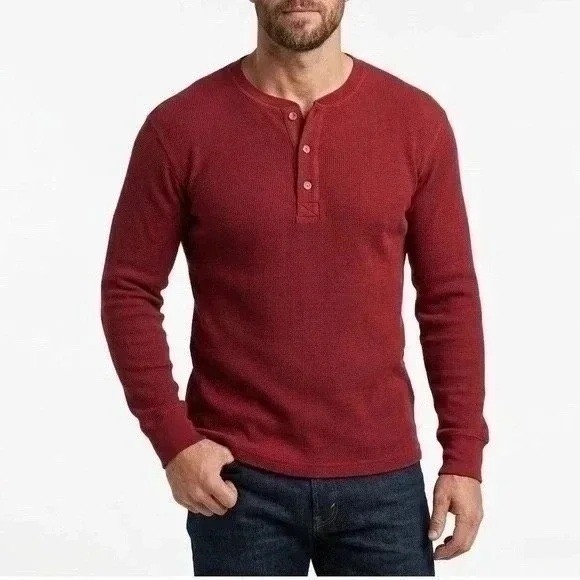 American Giant T-Shirt Mens M Zinfandel Cotton Stretch Waffle Knit Henley Neck