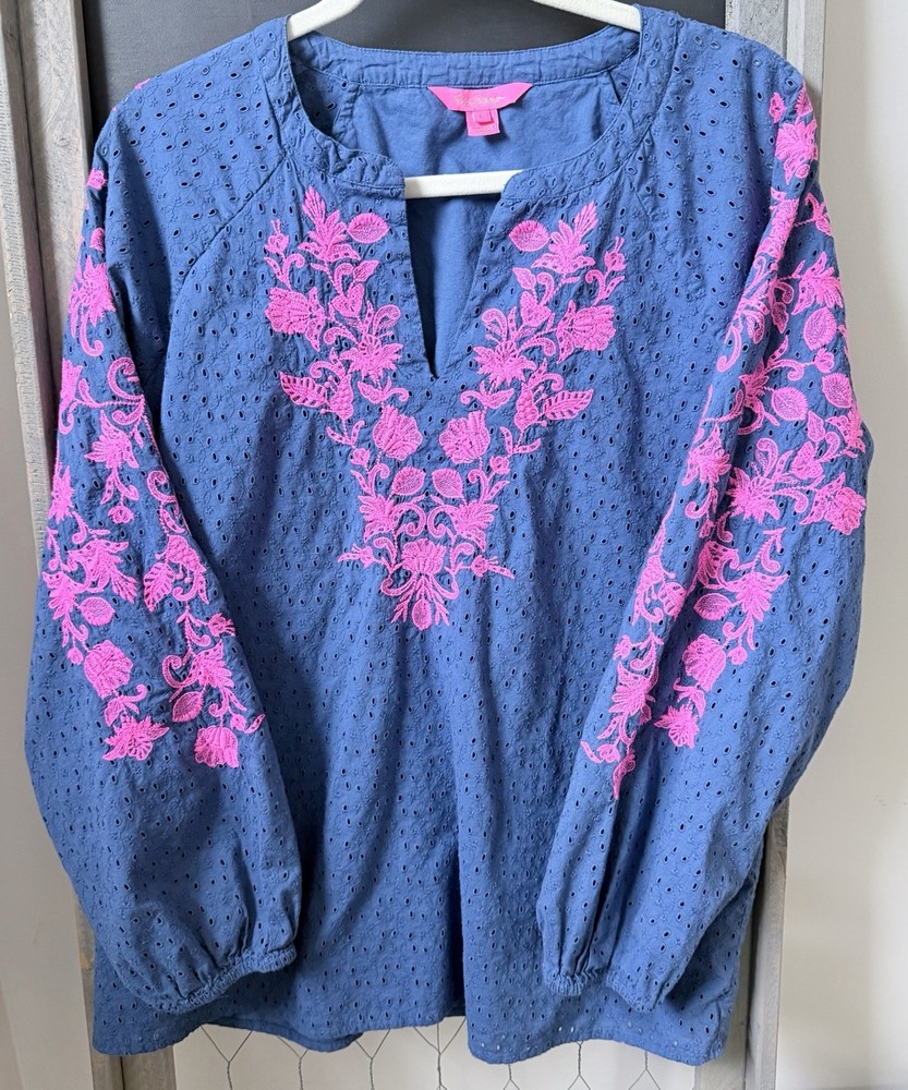 Lilly Pulitzer Women’s Size L Emberline Eyelet Embroidered Tunic 100% Cotton