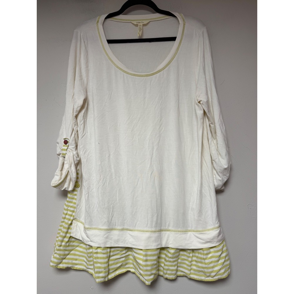 Matilda Jane Tunic Top Womens XL Cream Lime Green Excellent Striped Layered 9215