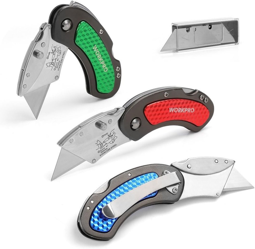 Folding Utility Knife Set, Quick Change Blade, 3 Knives + 10 Blades
