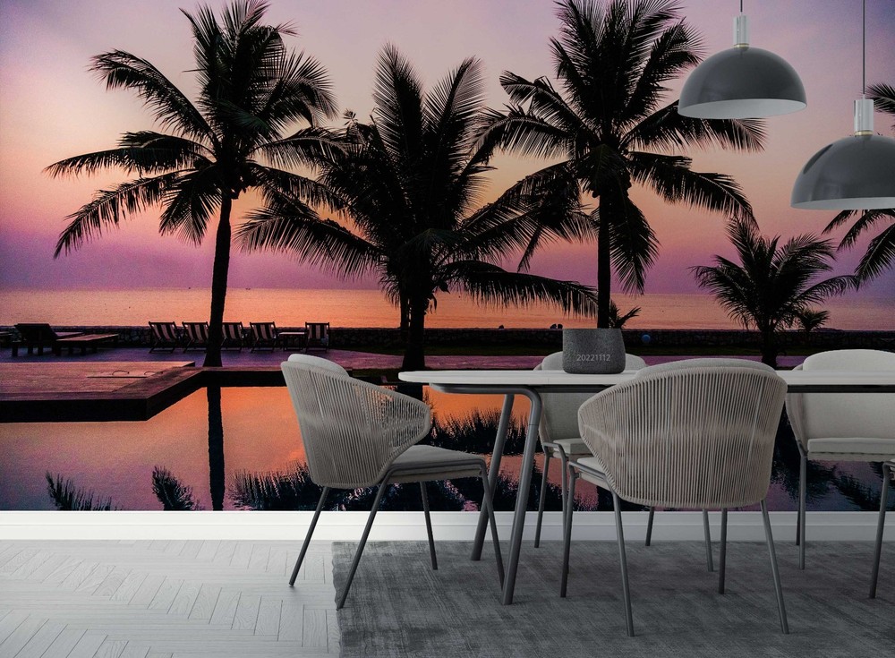 3D Palm Tree Sea Sunset Landscape Wall Murals Wallpaper Murals Wall Sticker