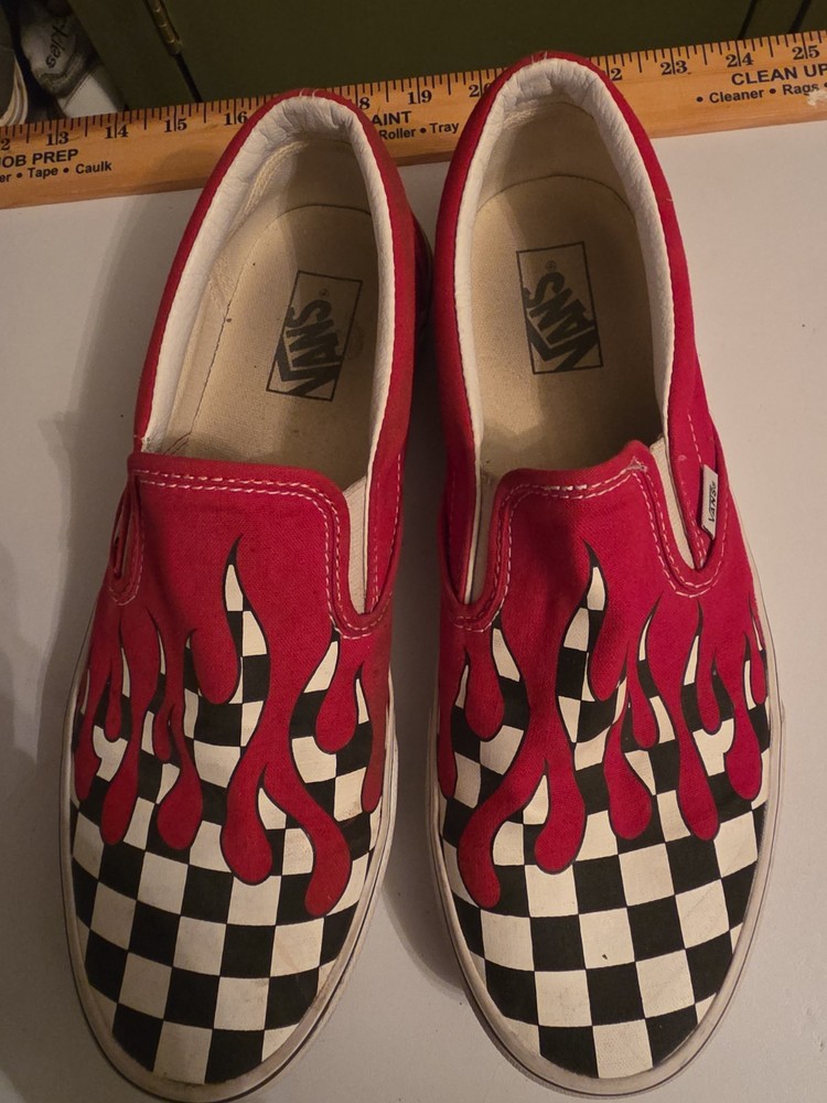 Vans Shoes Size 10.5 Men’s 12 Women’s Flames And Checkered Slides