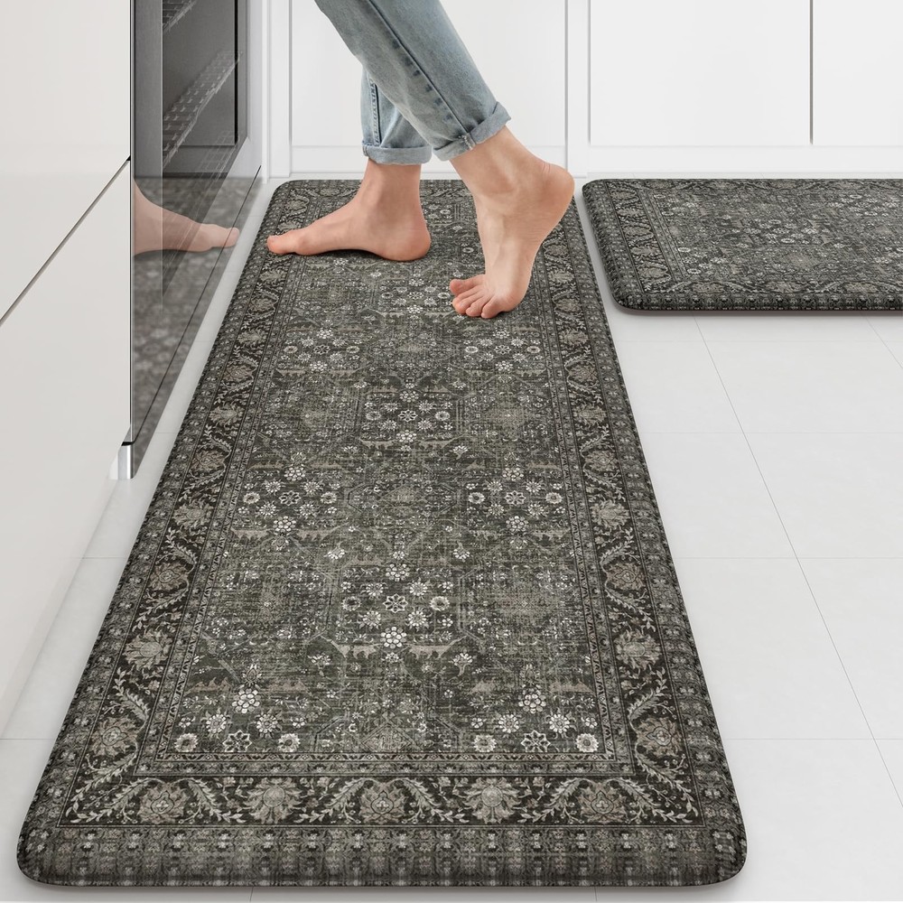 Anti Fatigue Kitchen Mat 2PCS Waterproof Non Slip Farmhouse Green Rug