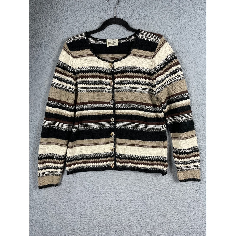 Reba Rose Womens Button Front Knit Cardigan Sweater Stripe