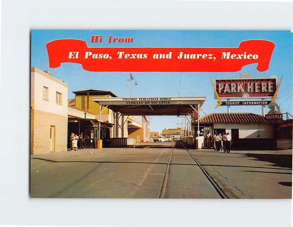 Postcard International Bridge Santa Fe Street El Paso Texas USA