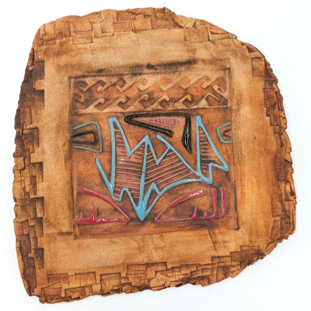 Abstract Clay Wall Sculpture Native American Tribal Art Vintage Signed-image