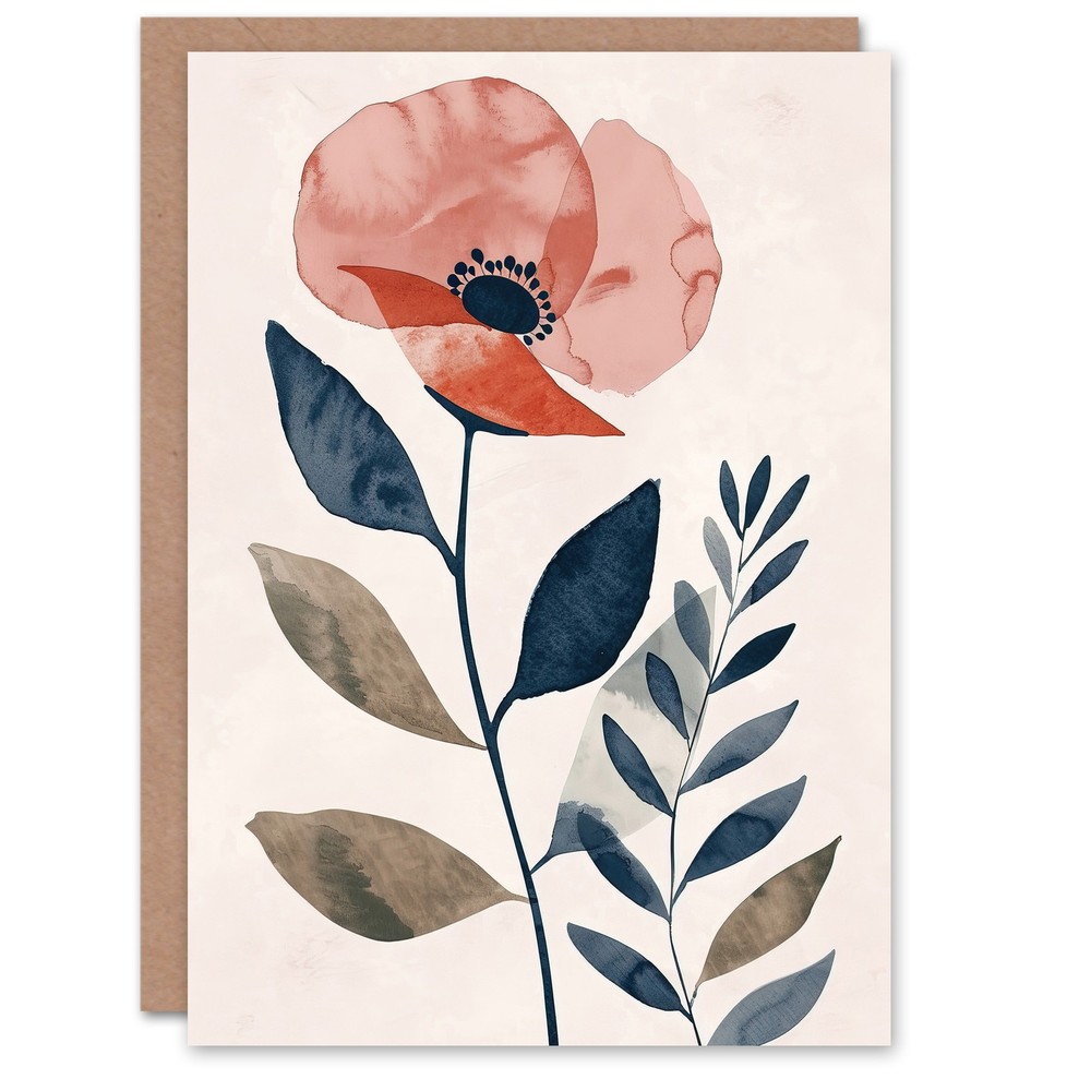 Greeting Card Singe Boho Poppy Flower Floral Watercolour Birthday