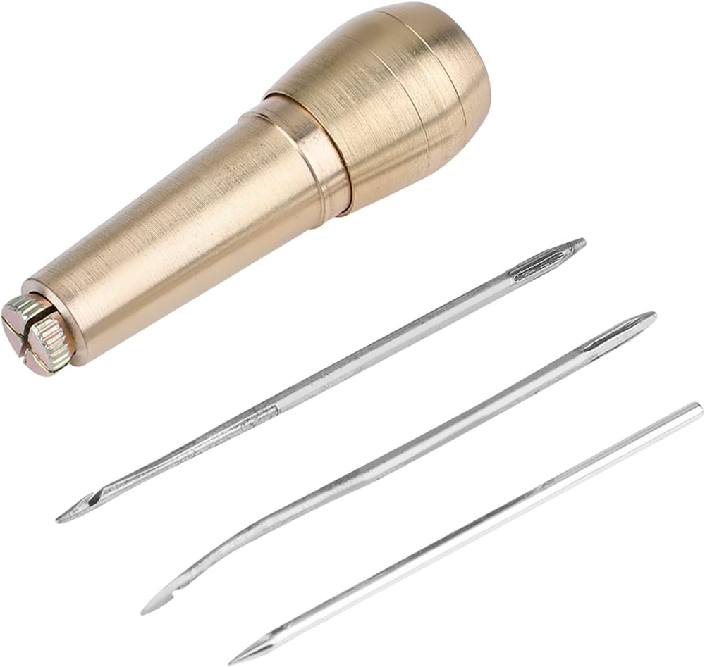 Vintage Leather Sewing Awl Set with 3 Needles for Hand Stitching and Crochet