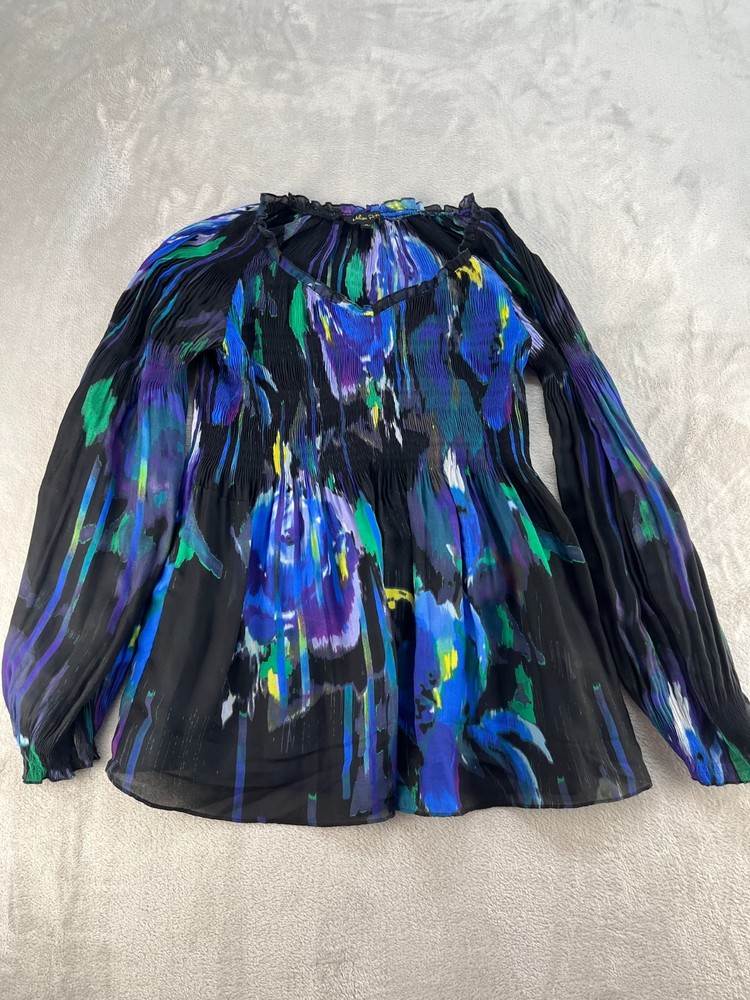 Melissa paige blouse Womens Medium Multicolor Sheer V-Neck Long Sleeve