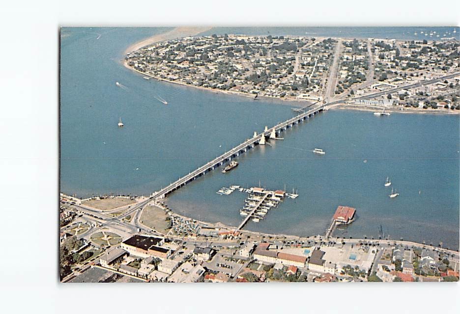 Postcard Aerial View Saint St Augustine Bridge of Lions Anastasia Island Florida