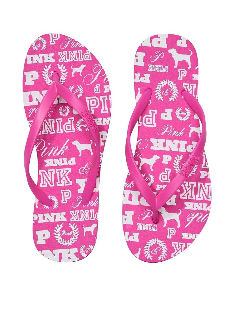 Victoria's Secret Pink Flip Flops SIZE 8 Pink Gossip Dog Print