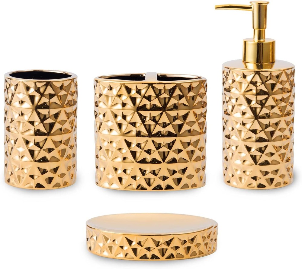 Gold Bathroom Accessory Sets 4 Piece Ceramic Gift Set Apartment Necessities Gift