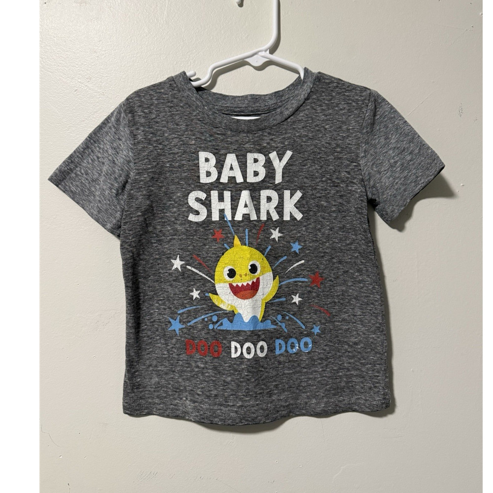 Jumping Beans Baby Shark 3T Gray Cotton Graphic Crew Neck Short Sleeve Tee