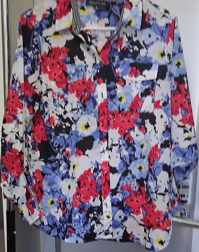 Jones New York Multicolor Floral Button Front Blouse Collared Long Sleeve M
