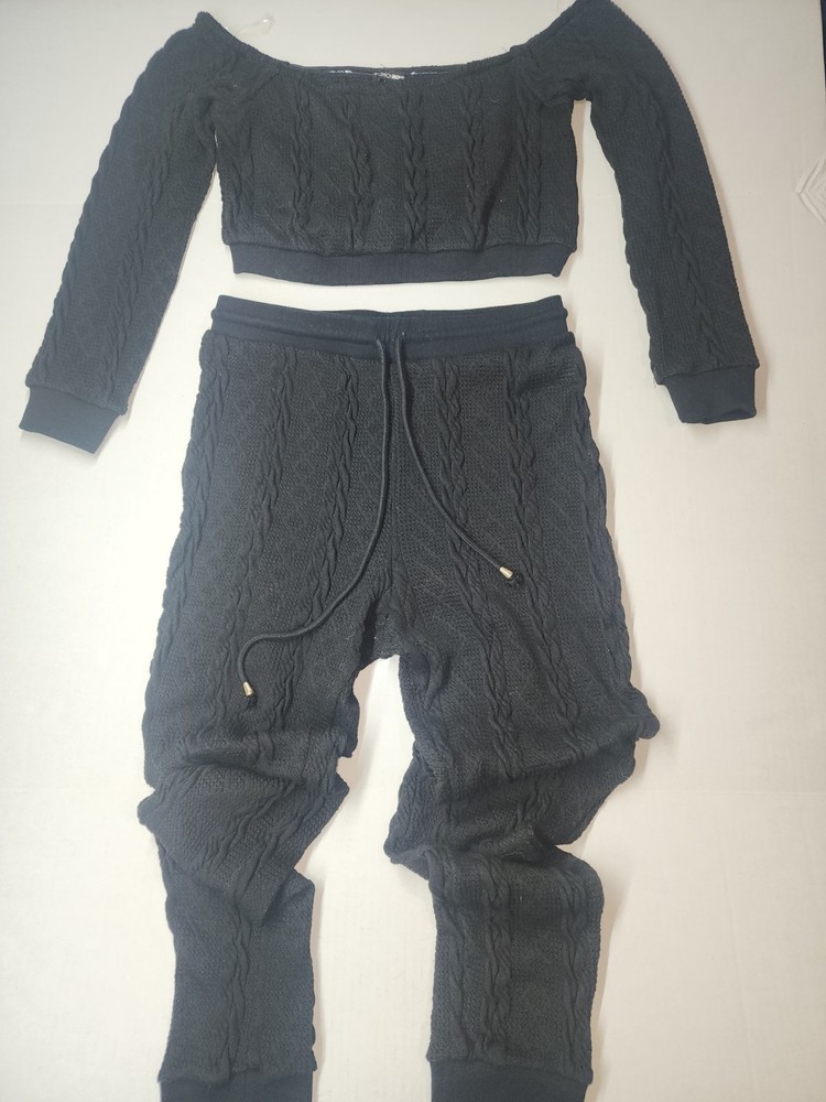 Fashion Nova 2-pc Cable Knit Joggers And Off Shoulder Crop Top Size L