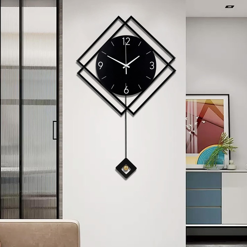 Wall Clock with Pendulum,Silent Quality Quartz Battery Operated,Modern Large ...