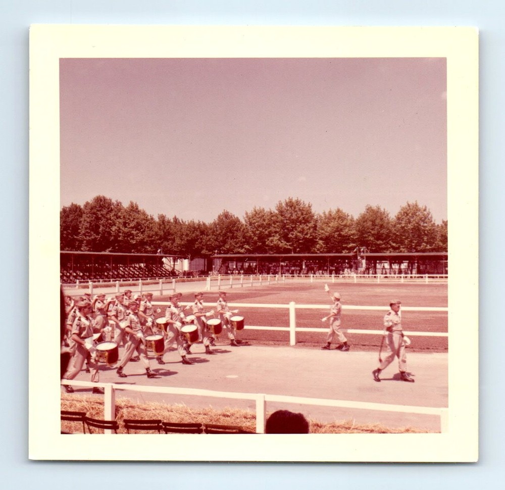 Old Vintage Square Color Photo ARMY MEN SOLDIERS MARCHING BAND MILITARY PIC