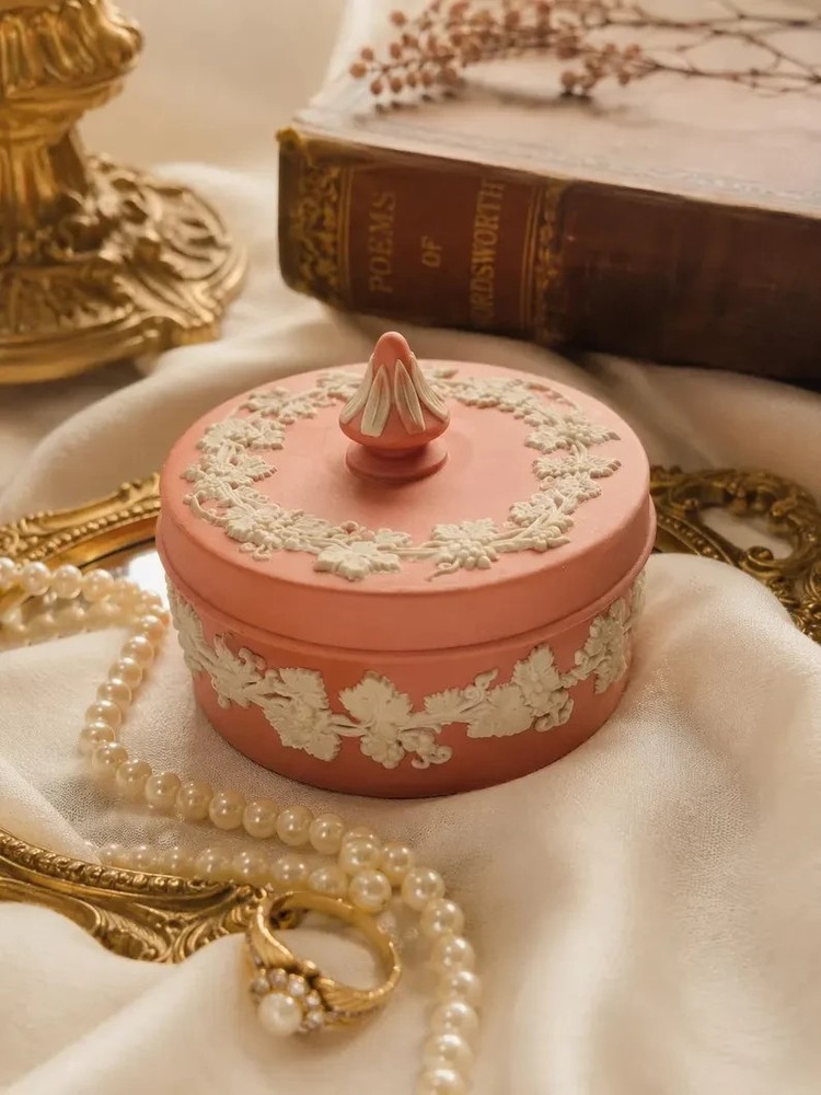 Wedgwood Pink Jasperware Trinket Box Grapevine Made In England