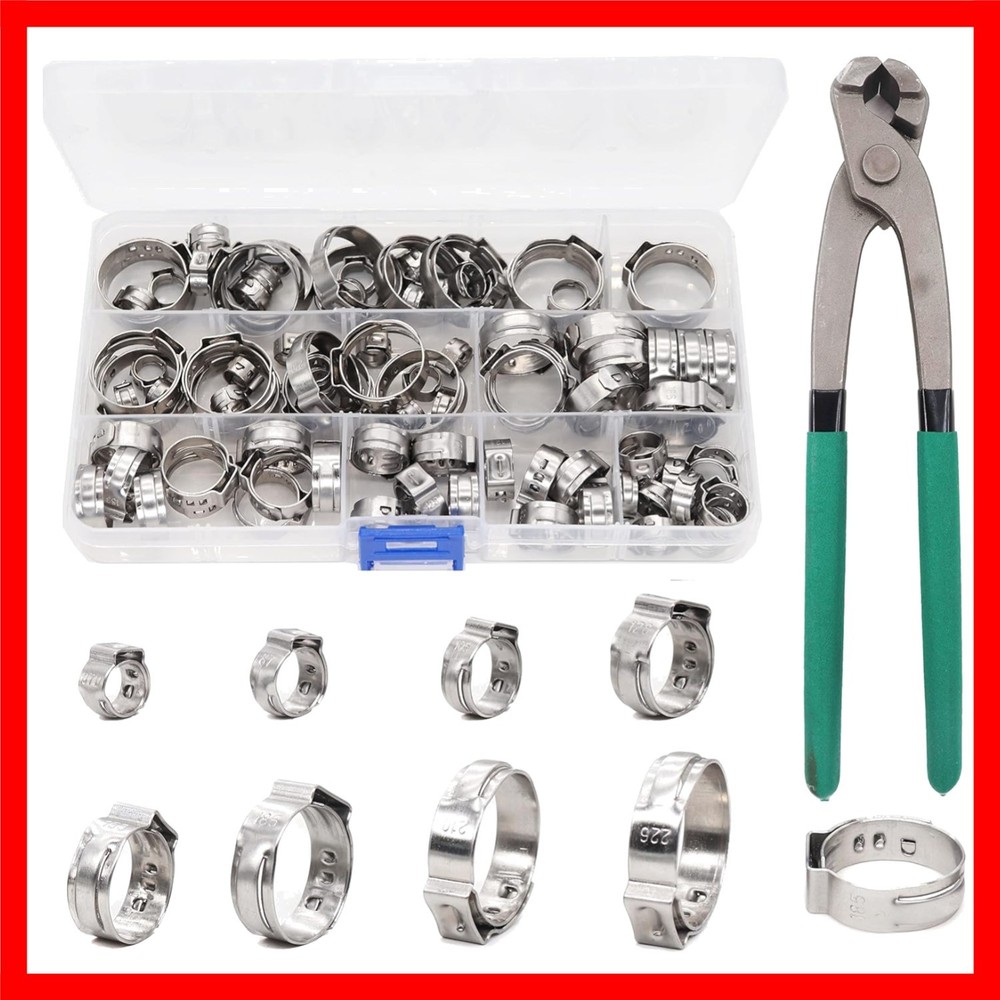 Single Ear Hose Clamps Oetiker 92Pcs(6.0mm-22.6mm) Crimp Pipe Assortment Kit
