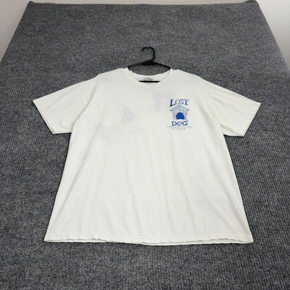 Vintage Hanes T Shirt Mens L White Cotton Lost Dog St Croix Graphic Funny 90s