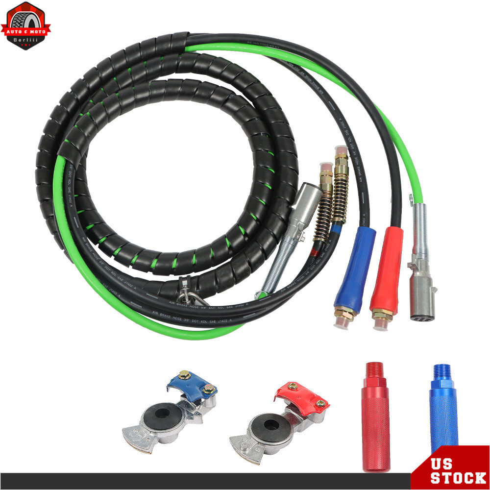 Semi Truck 15FT 7-Way ABS Electrical & Air Line Kit 3-in-1 Bundle-image