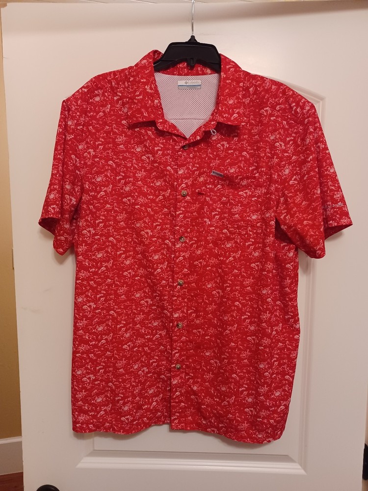 Columbia PFG  Super Slack Tide Shirt Men's Large Red Omni-Shade Vented Fishing