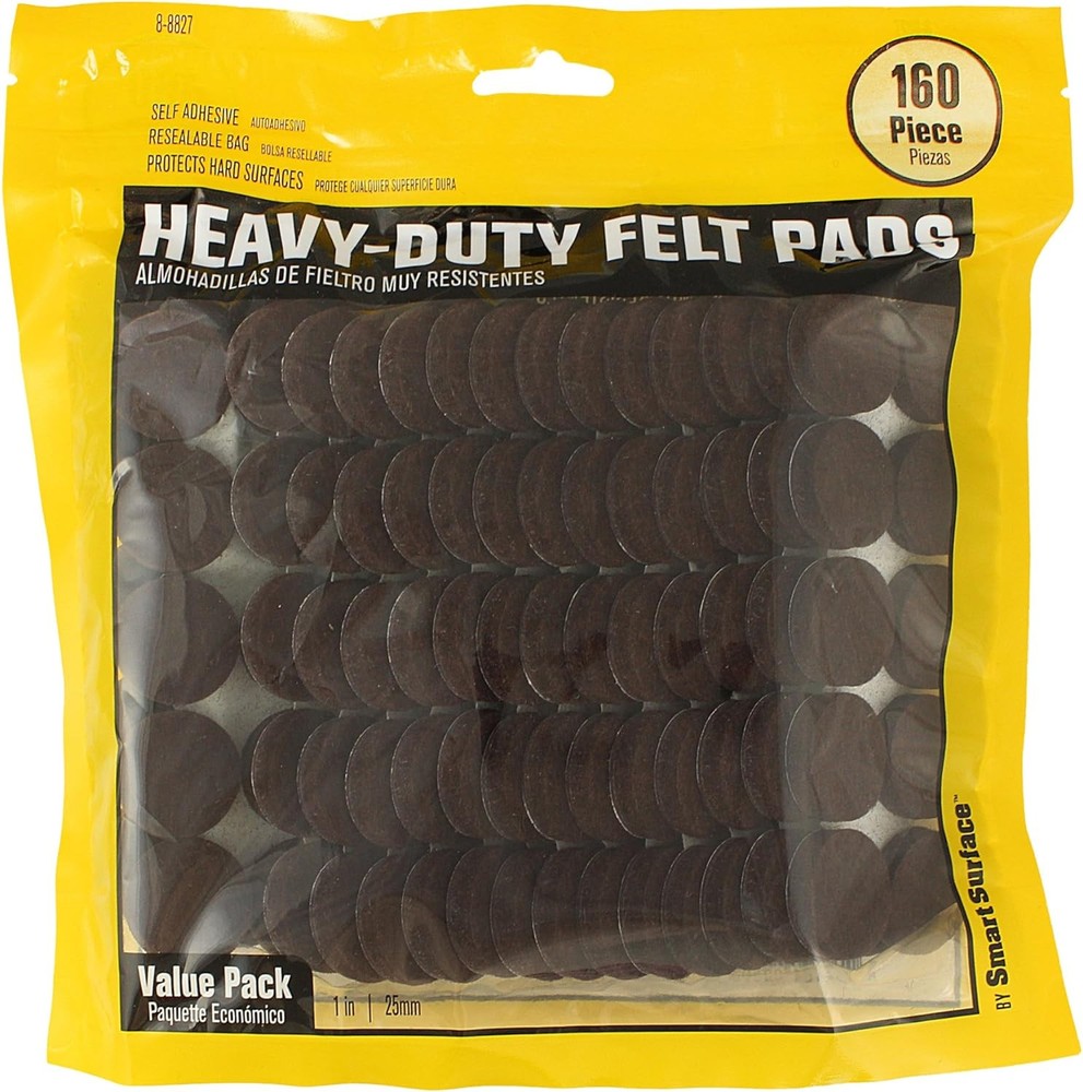 8827 Heavy Duty Self Adhesive Furniture Felt Pads 1-Inch Round, Brown