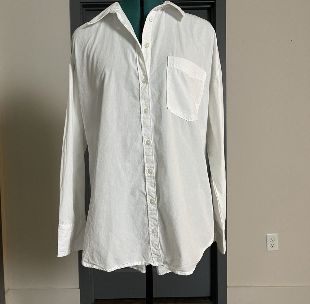 Anthropologie Maeve Bennett Oversized Button Down Shirt White Cotton Size Medium