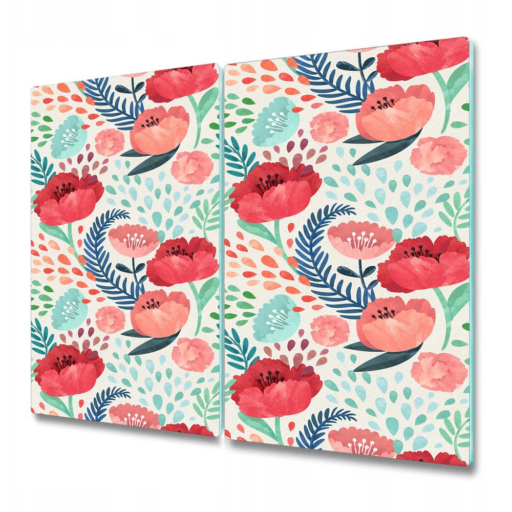 Glass Chopping Cutting Board Worktop Saver Poppies Vintage floral 2x30x52