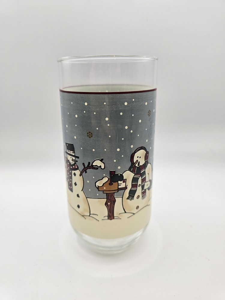 1998 Sakura Debbie Mumm Winter Snowman Highball Glasses Christmas 12 oz