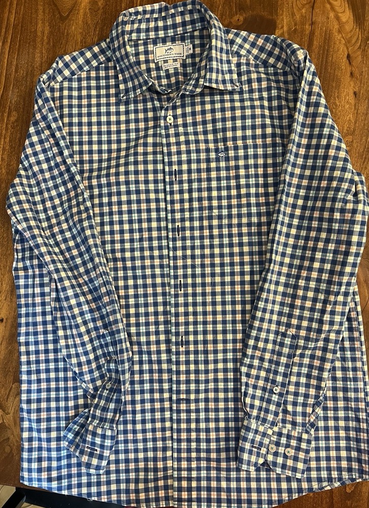 Southern Tide Men’s Classic Fit Button Down Shirt Blue Plaid Long Sleeve Size M