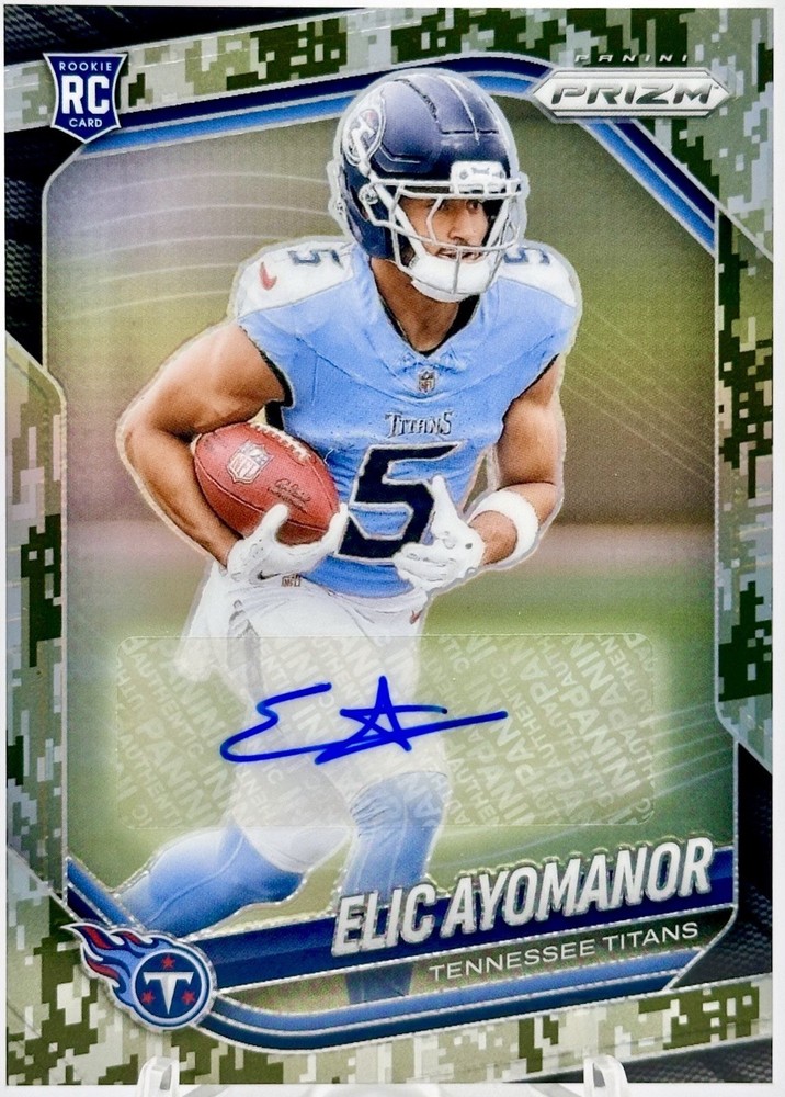 2025 Panini Prizm Elic Ayomanor Rookie Camo Auto /25 Titans #321