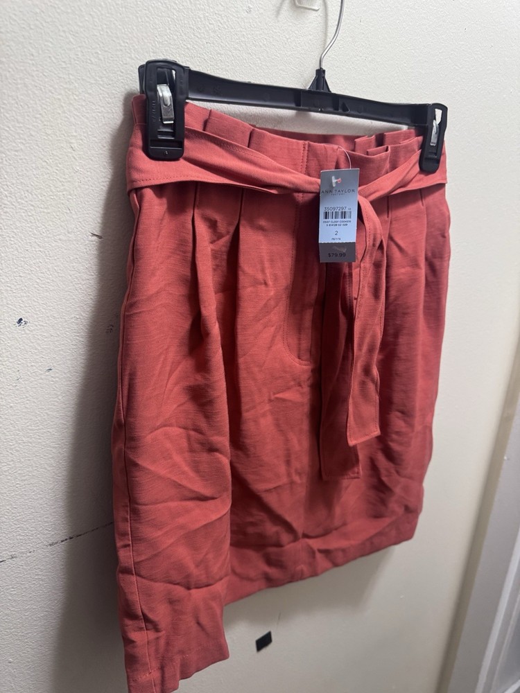 Ann Taylor Factory Coral Paperbag Waist Pencil Skirt with Tie size 2P