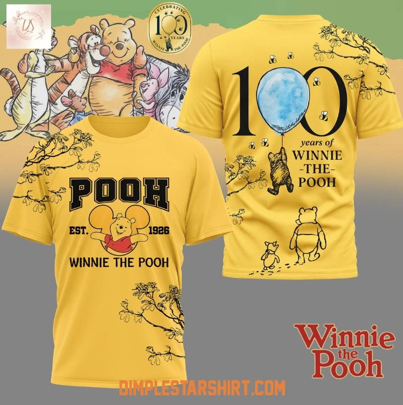 Winnie The 1Pooh 100 Years Anniversary 3D Yellow T-Shirt BO2596