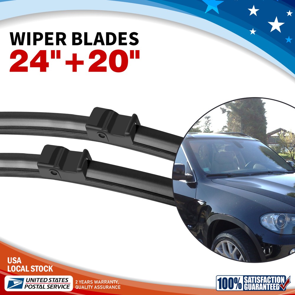24-Inch and 20-Inch Bracketless All-Season Windshield Wiper Blades USA Made for Superior Cleaning