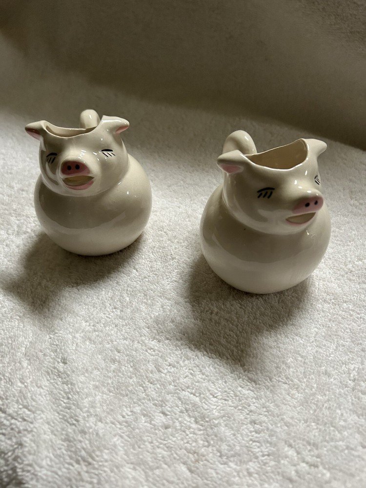Set of 2 Vintage Carriage House Pottery Pig Pitchers for Collectors