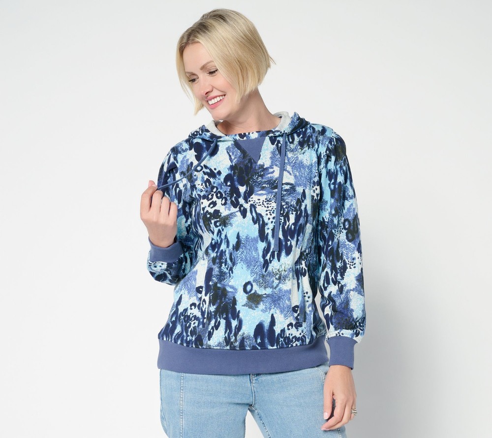 SUNNYLiFE Women's Top Sz XL French Terry Printed or Solid Hoodie Blue A703109