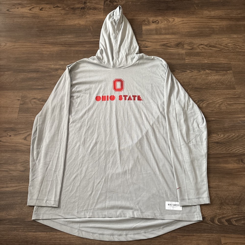 Ohio State Buckeyes Shirt Mens Size XL Gray Nike Dri-Fit Hooded Tee Hoodie