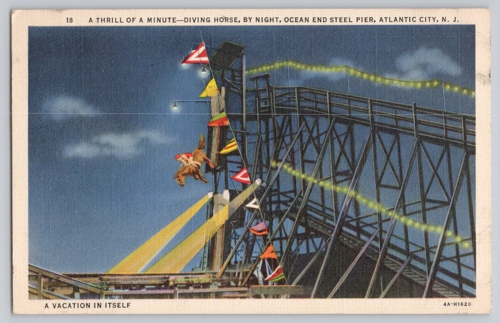 Diving Horse Ocean End Steel Pier Atlantic City New Jersey NJ 1940 VTG Postcard