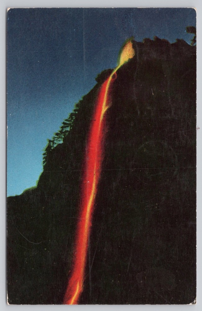 Yosemite National Park California, Fire Fall Glacier Point, Vintage Postcard