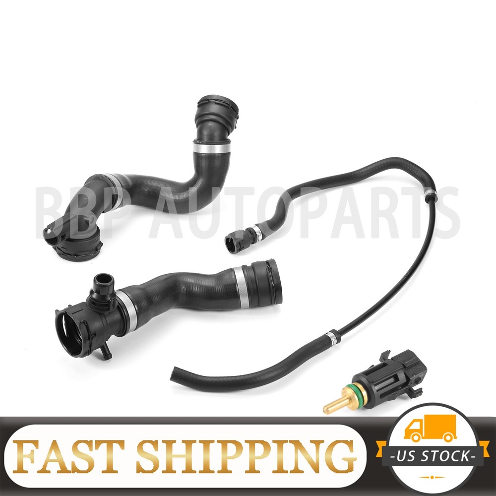 Low&Upper Radiator Coolant Hose + Vent Line Hose + Sensor 17127531581 For BMW